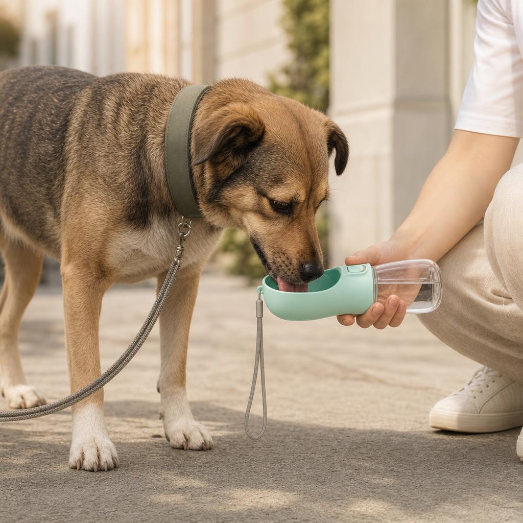 Un perro bebe tranquilo de la botella Sorbo